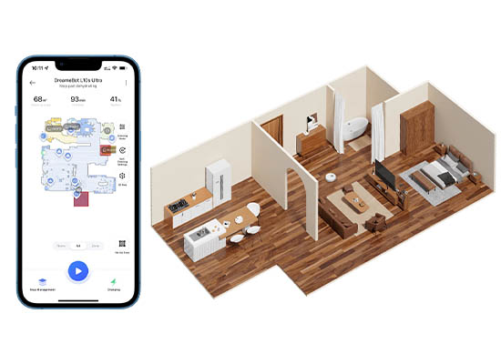 アプリ画面を映したスマートフォンと家のモックイメージ