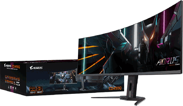 有機EL液晶モニター「AORUS CO49DQ」とパッケージ