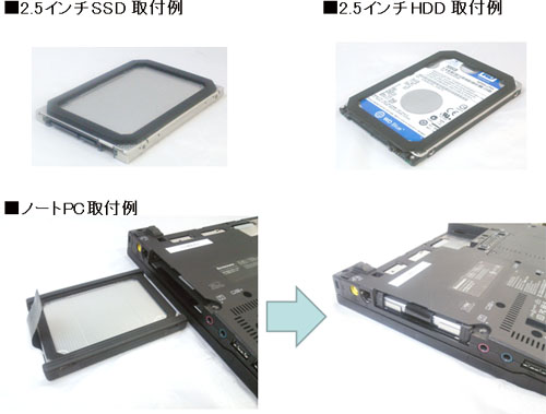 2.5インチ HDD/SSD用スペーサー取付例