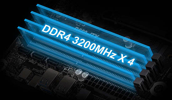 DDR4-3200 メモリを4枚増設可能