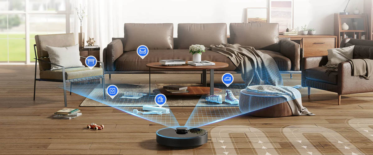 ロボット掃除機が部屋をスキャンするイメージ