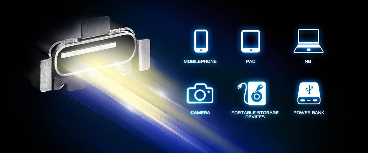 USBタイプCポートと、様々なデバイスのイメージ
