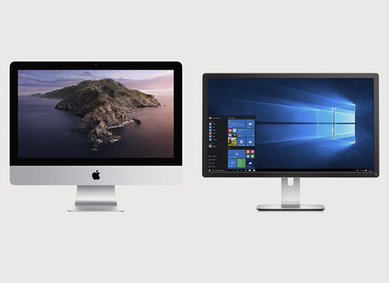 Mac OSとWindowsをそれぞれ映した2台の液晶モニター