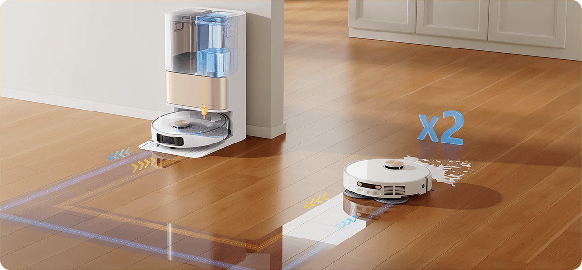 ロボット掃除機が同じルートで床を2回拭いている