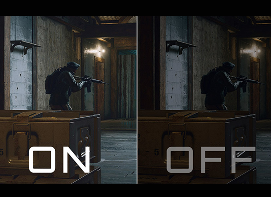 ブラックイコライザー機能を有効にすることで明るく補正されているゲーム画面