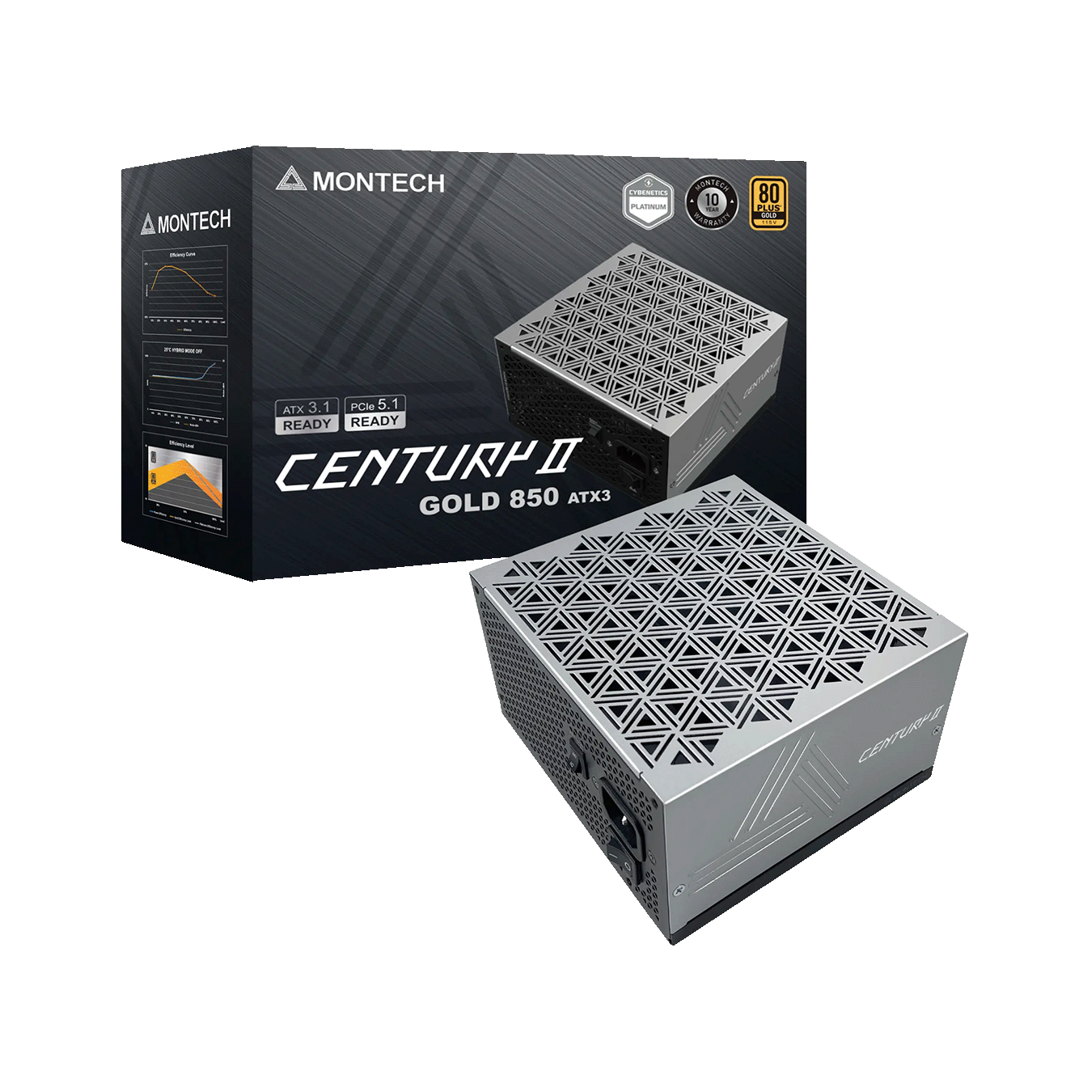 MONTECH (モンテック) CENTURY II シリーズ 80PLUS Gold / Cybenetics Platinum フルプラグイン ATX電源 (850W)　CENTURY II 850W