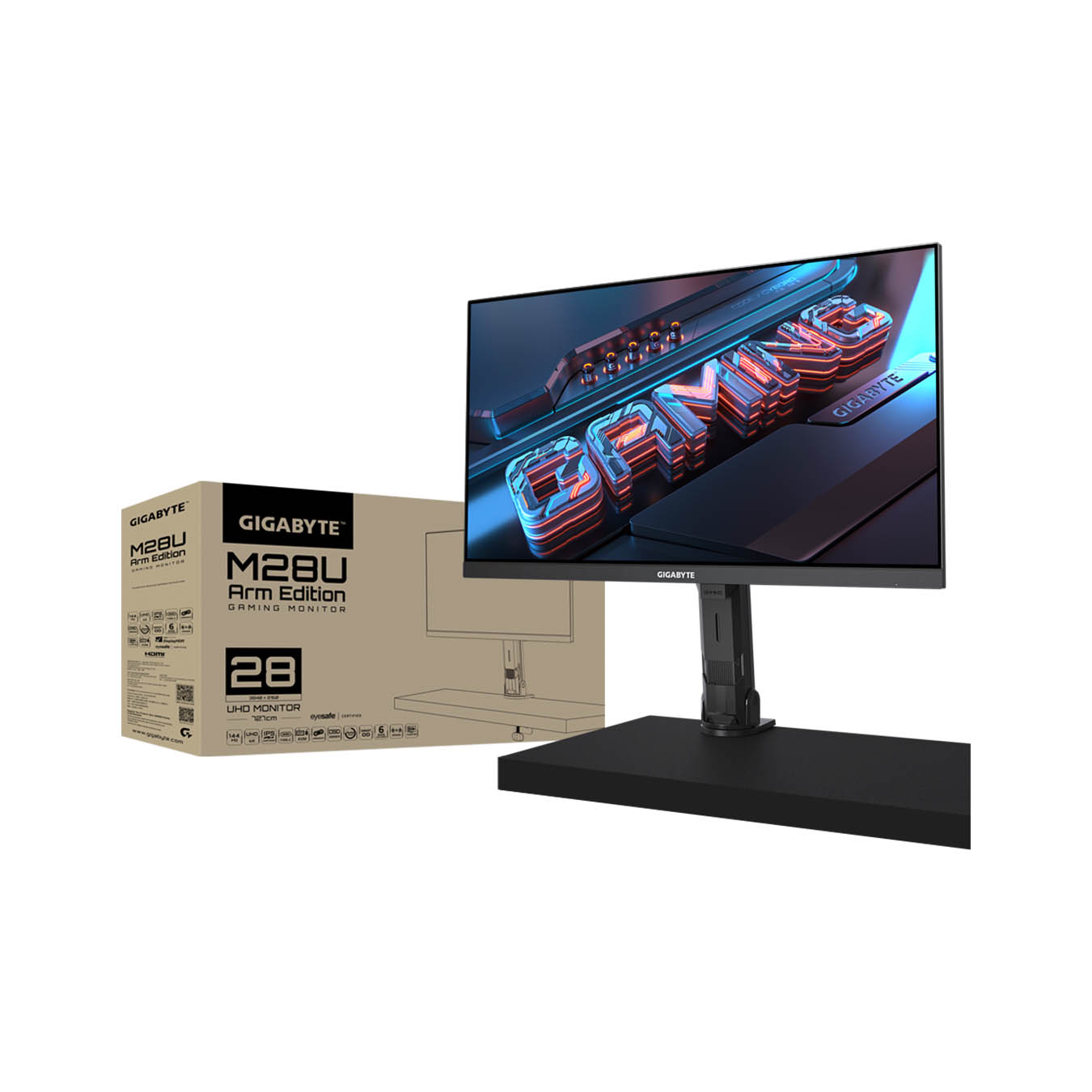 GIGABYTE(ギガバイト) 28インチ UHD 液晶 ゲーミングディスプレイ/モニター モニターアーム一体型モデル GIGABYTE M28U-AE