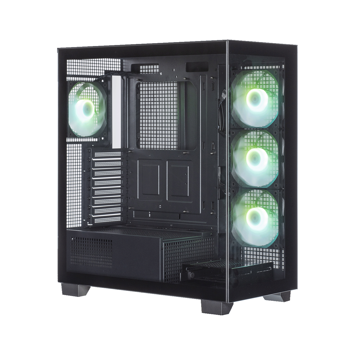 玄人志向  KRC-AT01シリーズ ATXマザーボード対応 ガラスパネル(フロント・左サイド)採用 ARGBファン搭載 ピラーレスPCケース (ブラック)　KRC-AT01B