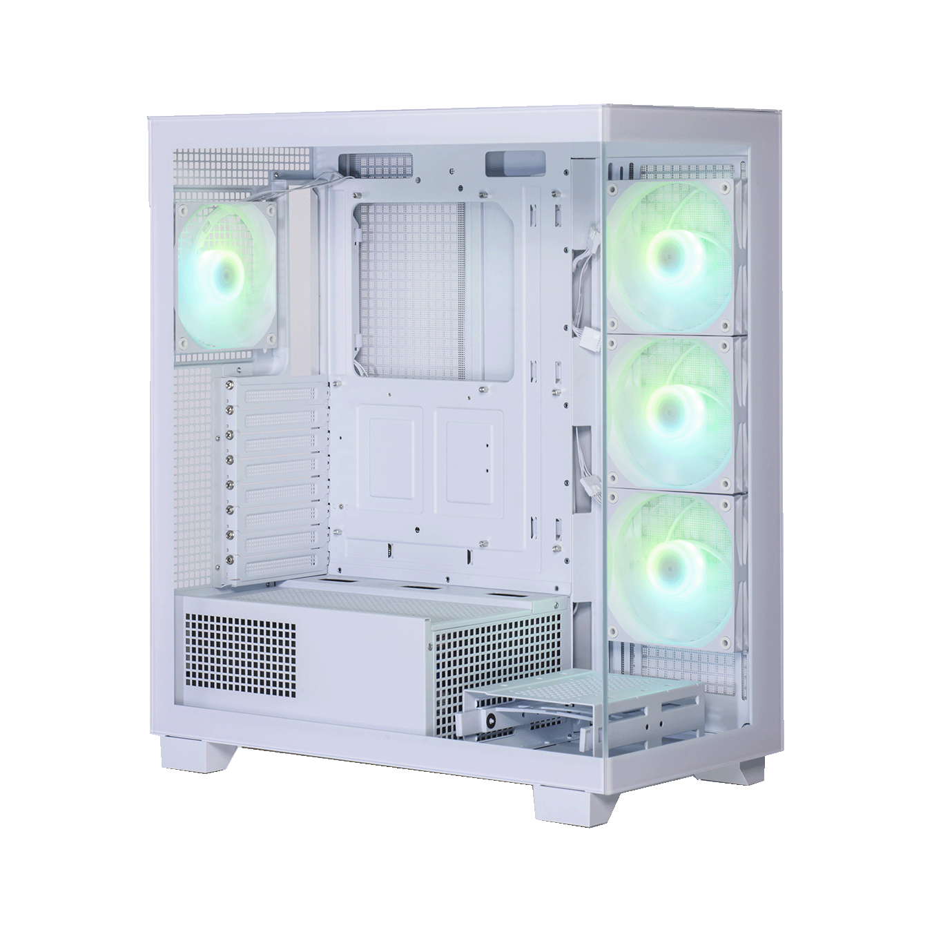 玄人志向  KRC-AT01シリーズ ATXマザーボード対応 ガラスパネル(フロント・左サイド)採用 ARGBファン搭載 ピラーレスPCケース (ホワイト)　KRC-AT01W