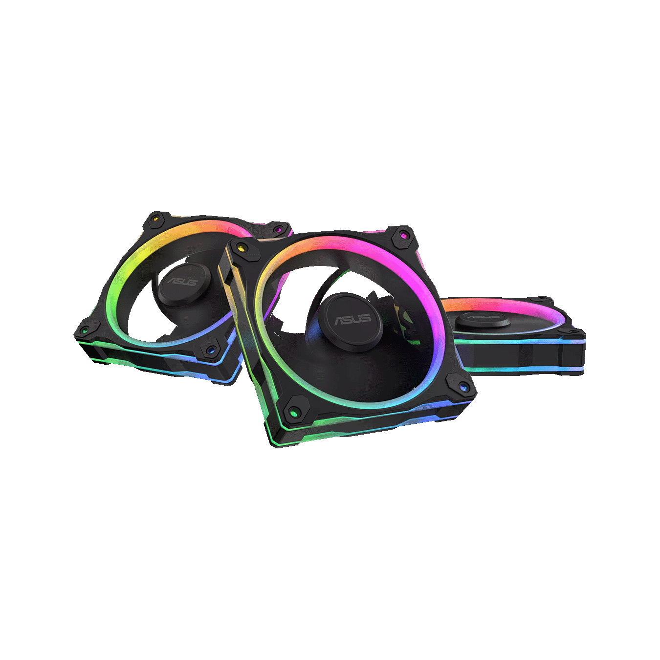ASUS (エイスース) MR120 REVERSE ARGB FAN 3個パックシリーズ 28mmフレーム 両面照明 ARGB 120mm 静音 リバース回転 PCケースファン (ブラック) MR120 REVERSE ARGB FAN BL 3IN1