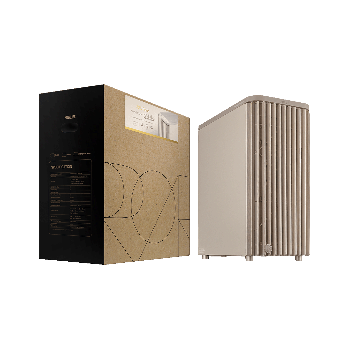 ASUS (エイスース) ATXマザーボード対応 木製フロントパネル 採用 PCケース PROART PA401 WOOD METAL PWM BEIG