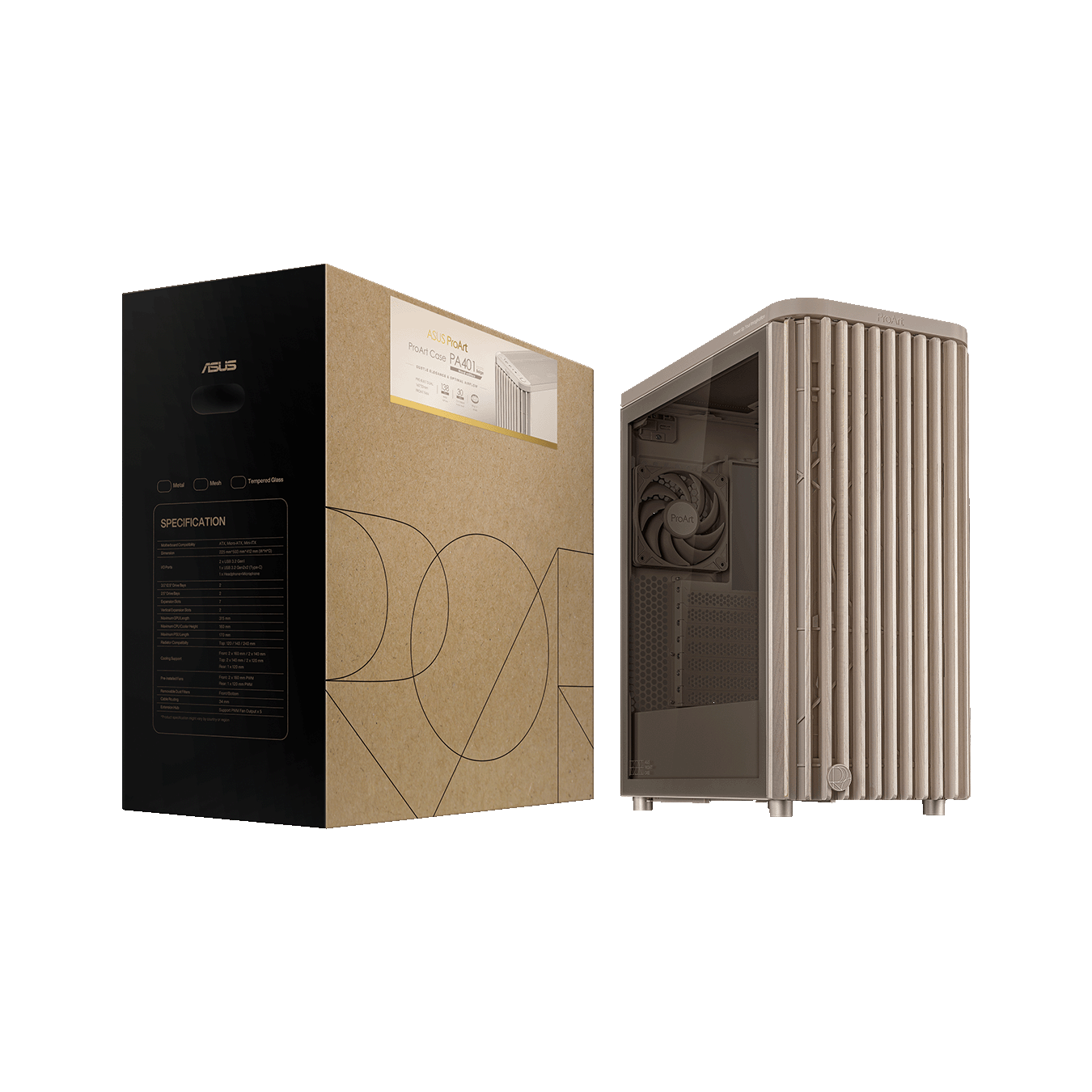 ASUS (エイスース) ATXマザーボード対応 木製フロントパネル 採用 PCケース PROART PA401 WOOD TG PWM BEIGE