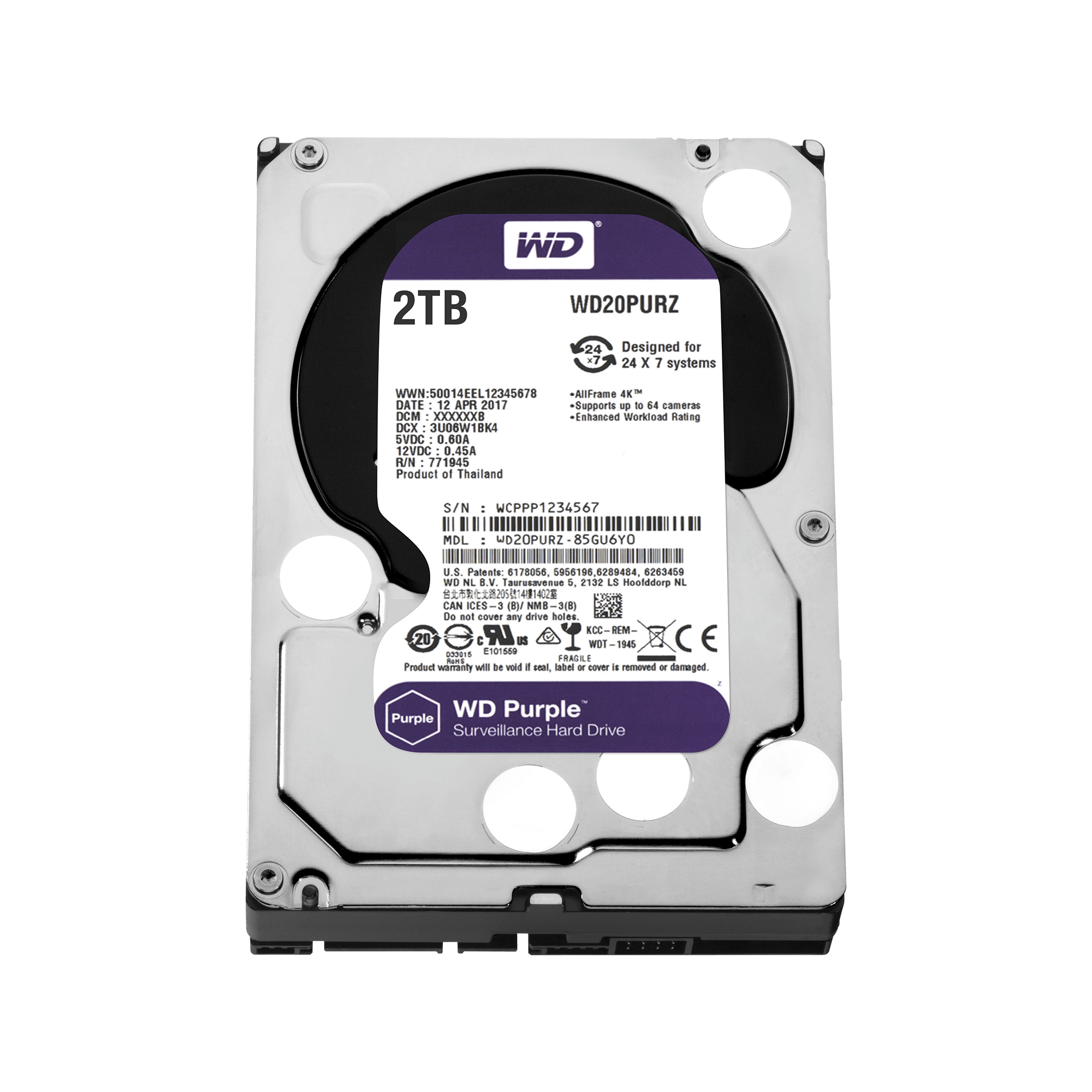 使用1時間  WD Purple WD20PURZ 2TB HDD